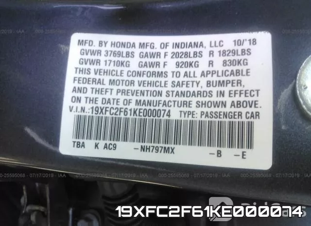 19XFC2F61KE000074 фото 10