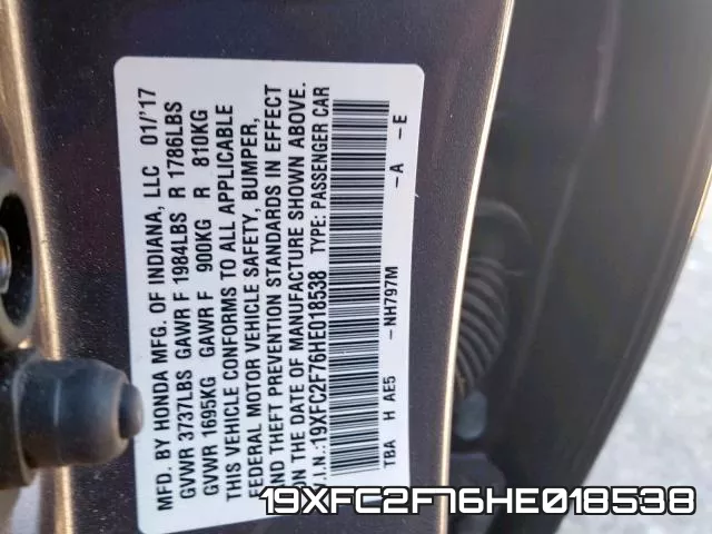 19XFC2F76HE018538 фото 2
