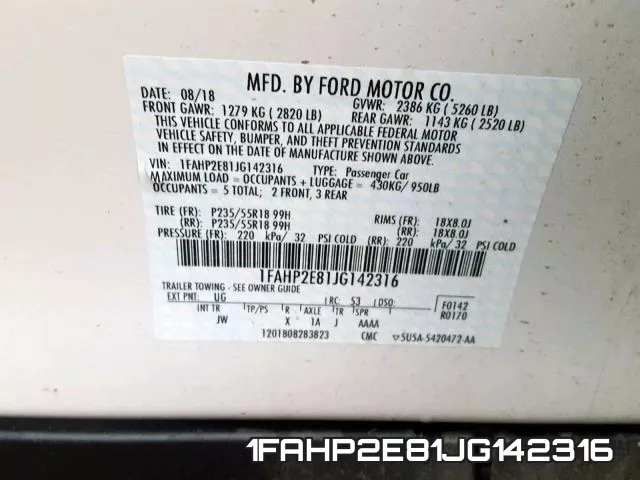1FAHP2E81JG142316 фото 2