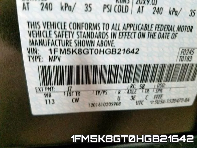 1FM5K8GT0HGB21642 фото 2