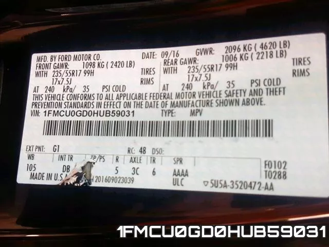 1FMCU0GD0HUB59031 фото 2