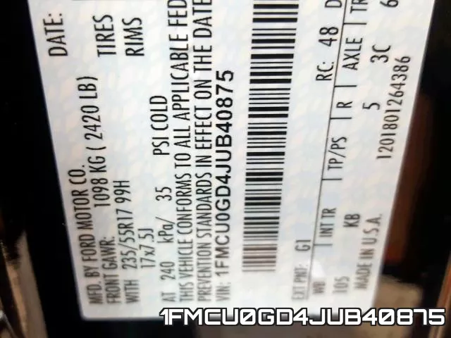 1FMCU0GD4JUB40875 фото 2