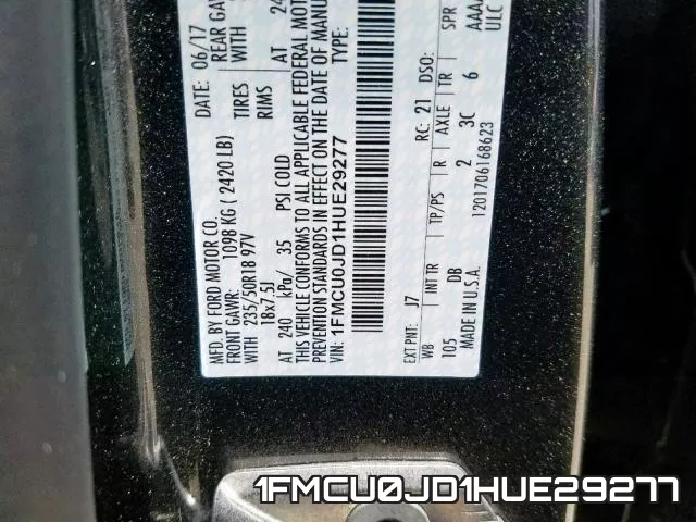 1FMCU0JD1HUE29277 фото 2