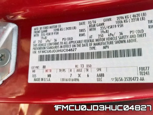1FMCU0JD3HUC04827 фото 2
