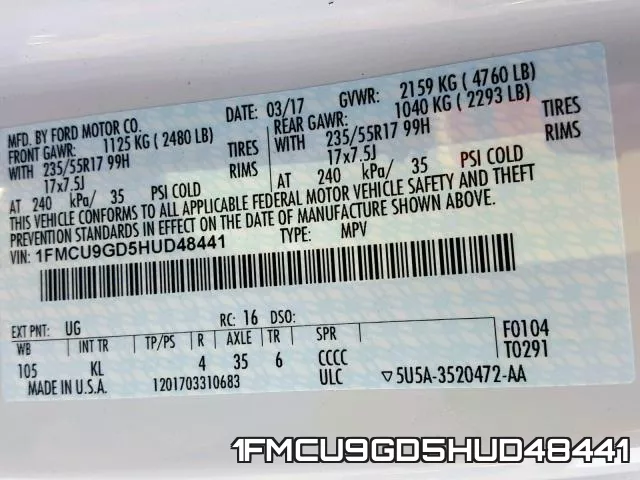 1FMCU9GD5HUD48441 фото 2