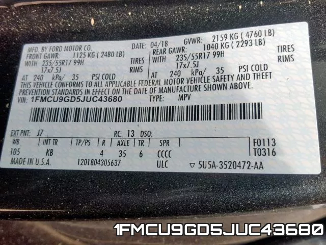 1FMCU9GD5JUC43680 фото 2