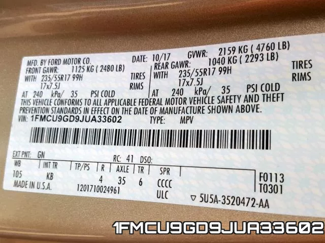 1FMCU9GD9JUA33602 фото 2