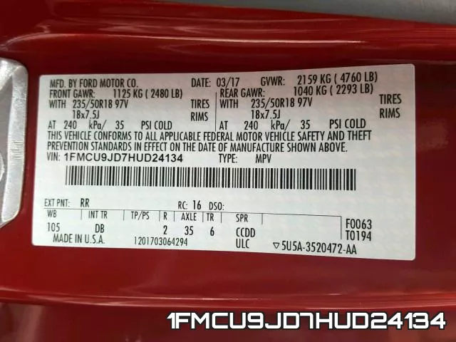 1FMCU9JD7HUD24134 фото 2