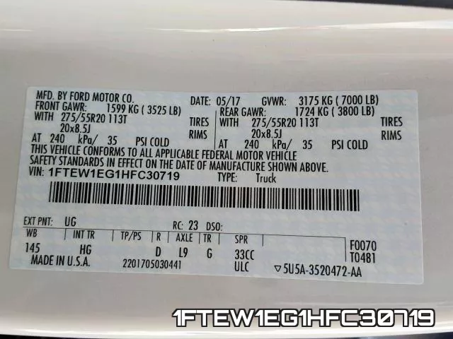 1FTEW1EG1HFC30719 фото 2