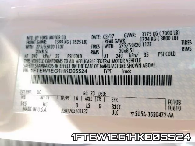 1FTEW1EG1HKD05524 фото 2