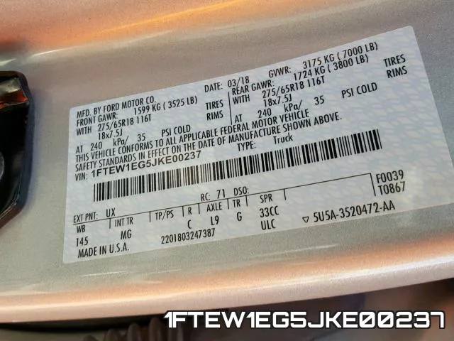 1FTEW1EG5JKE00237 фото 2