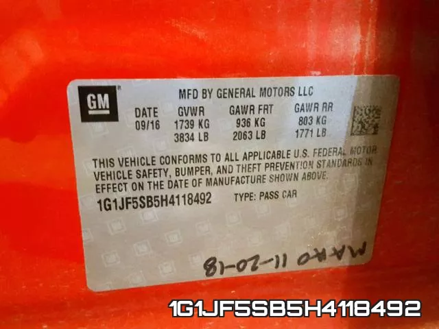 1G1JF5SB5H4118492 фото 2