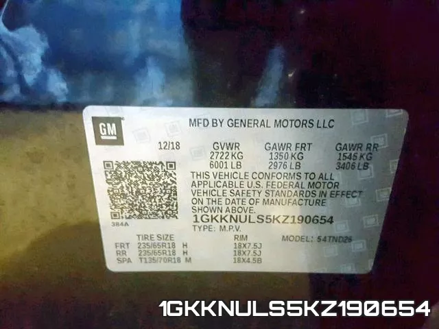1GKKNULS5KZ190654 фото 2