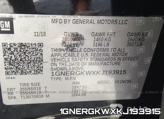 1GNERGKWXKJ193915 фото 10
