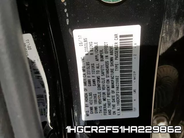 1HGCR2F51HA229862 фото 2