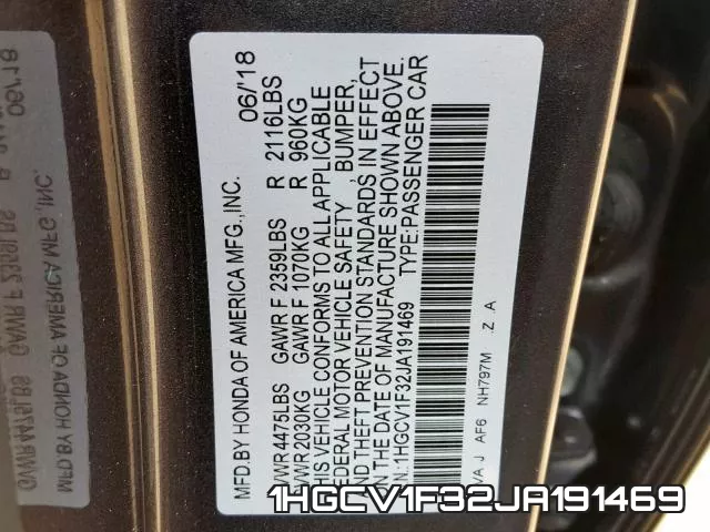 1HGCV1F32JA191469 фото 2