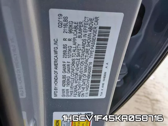 1HGCV1F45KA058716 фото 2