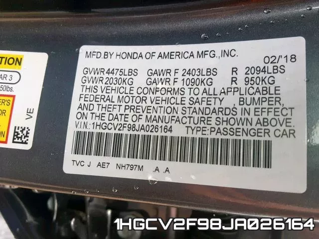 1HGCV2F98JA026164 фото 2