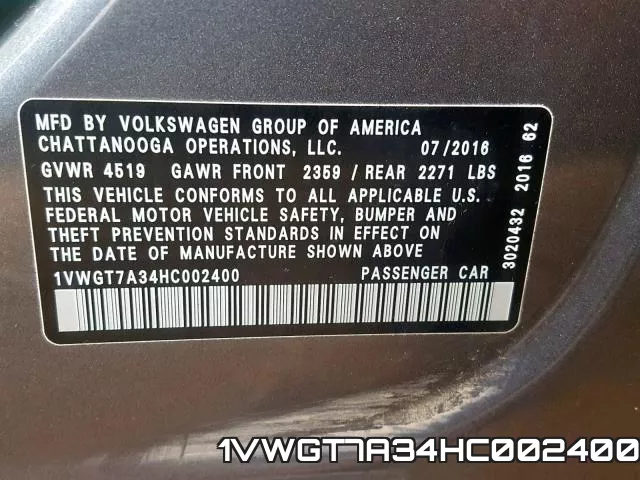 1VWGT7A34HC002400 фото 2