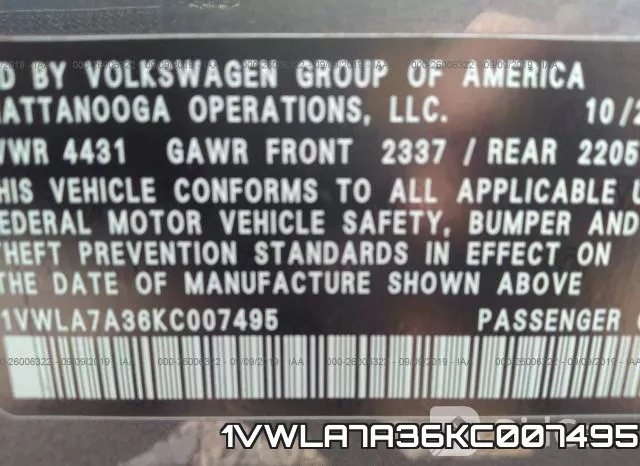 1VWLA7A36KC007495 фото 10