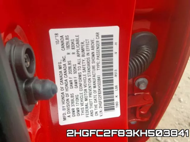 2HGFC2F83KH503841 фото 2