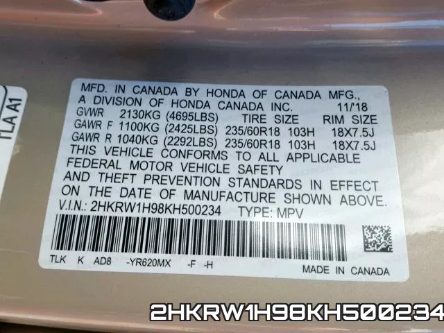 2HKRW1H98KH500234 фото 2