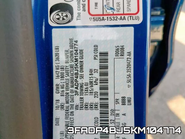 3FADP4BJ5KM104774 фото 2