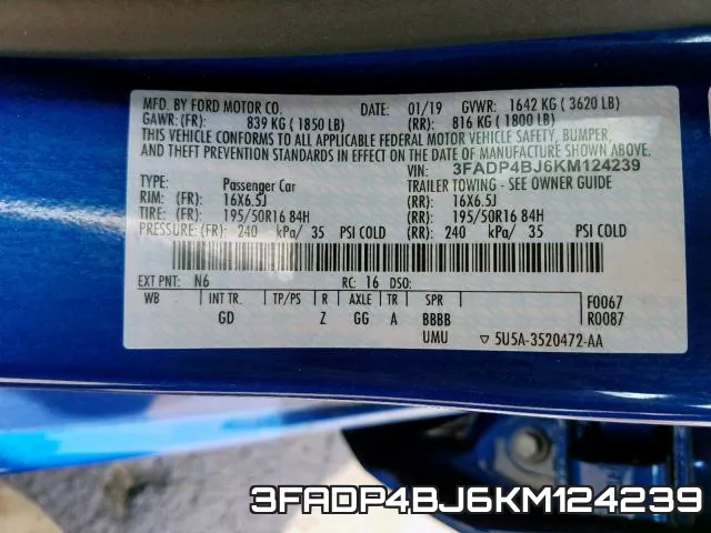 3FADP4BJ6KM124239 фото 2