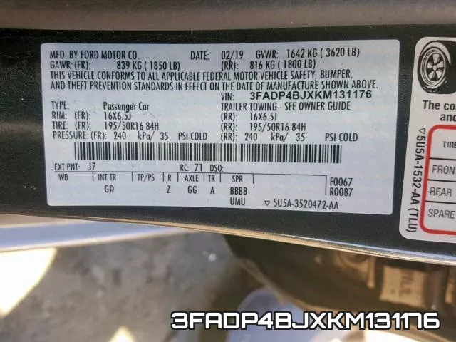 3FADP4BJXKM131176 фото 2