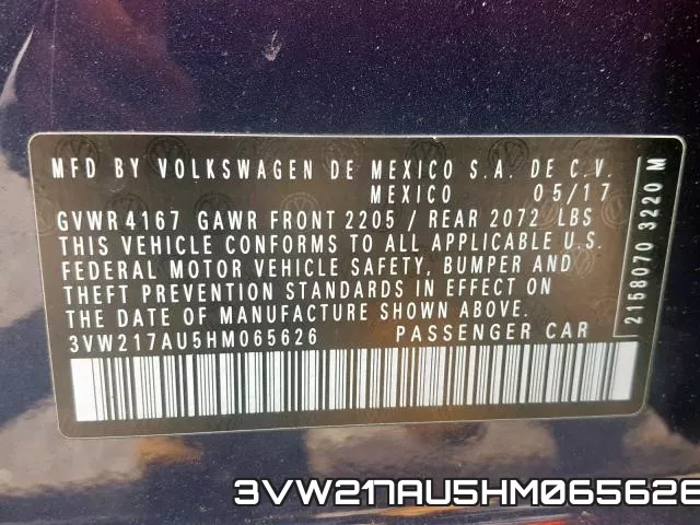3VW217AU5HM065626 фото 2