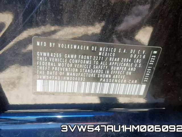 3VW547AU1HM006092 фото 2