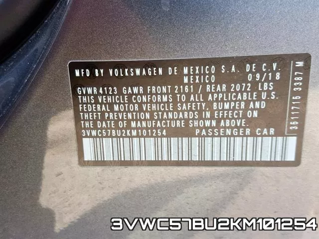 3VWC57BU2KM101254 фото 2