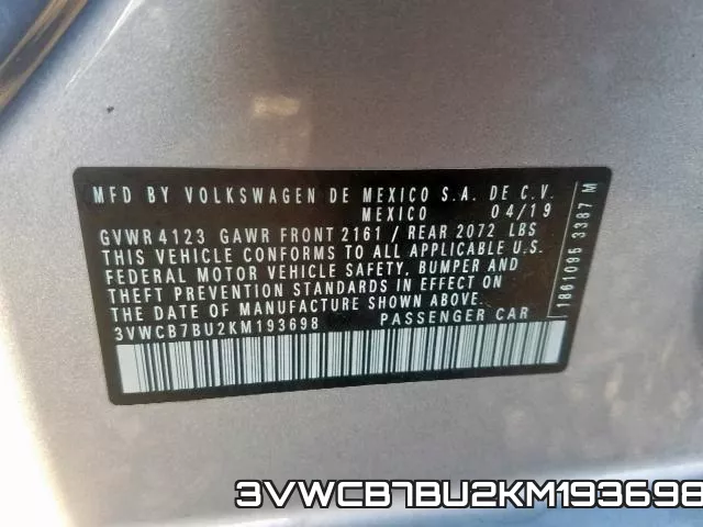 3VWCB7BU2KM193698 фото 2