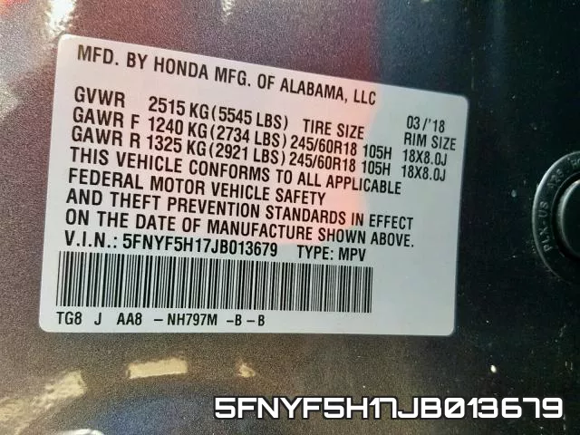 5FNYF5H17JB013679 фото 2