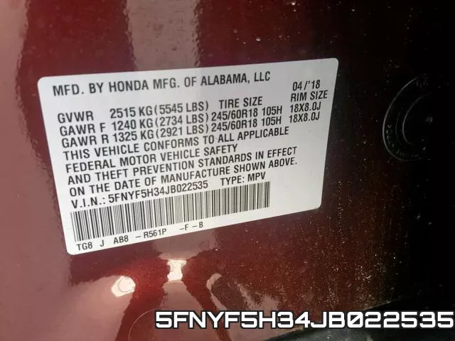 5FNYF5H34JB022535 фото 2