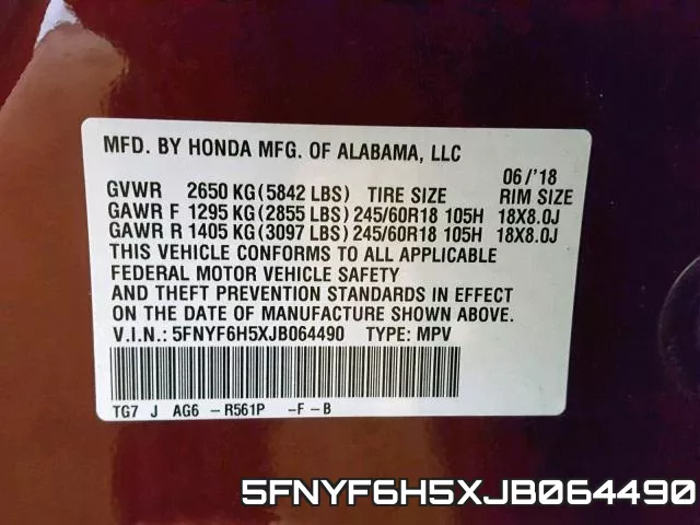 5FNYF6H5XJB064490 фото 2