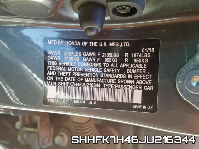 SHHFK7H46JU216344 фото 2