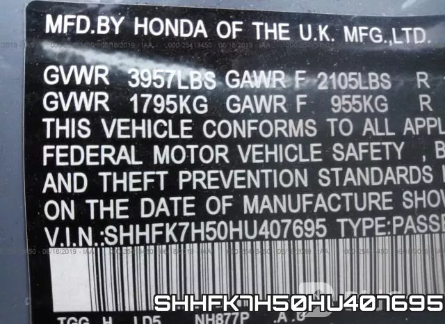 SHHFK7H50HU407695 фото 10