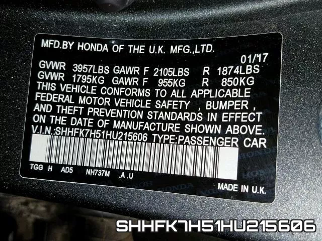 SHHFK7H51HU215606 фото 2