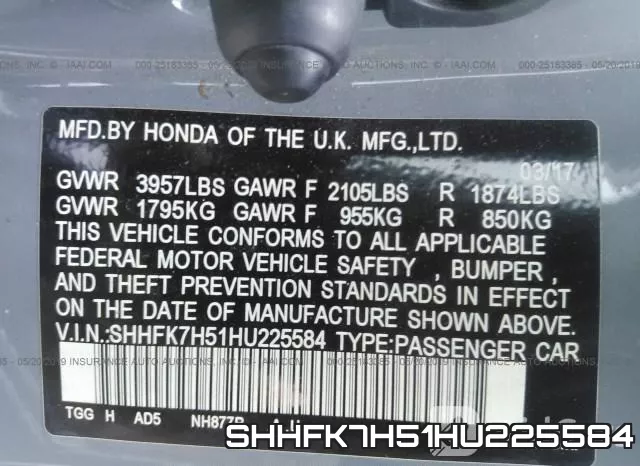 SHHFK7H51HU225584 фото 10
