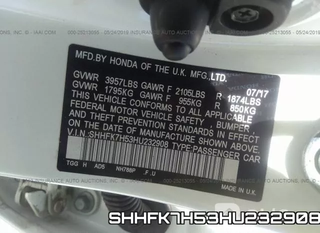 SHHFK7H53HU232908 фото 10