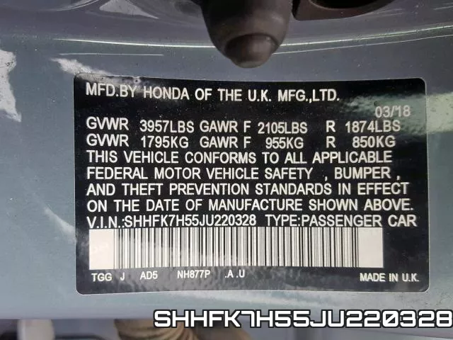 SHHFK7H55JU220328 фото 2