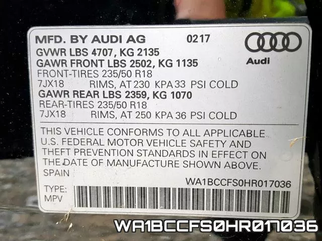 WA1BCCFS0HR017036 фото 2