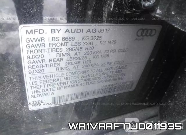 WA1VAAF77JD011935 фото 10