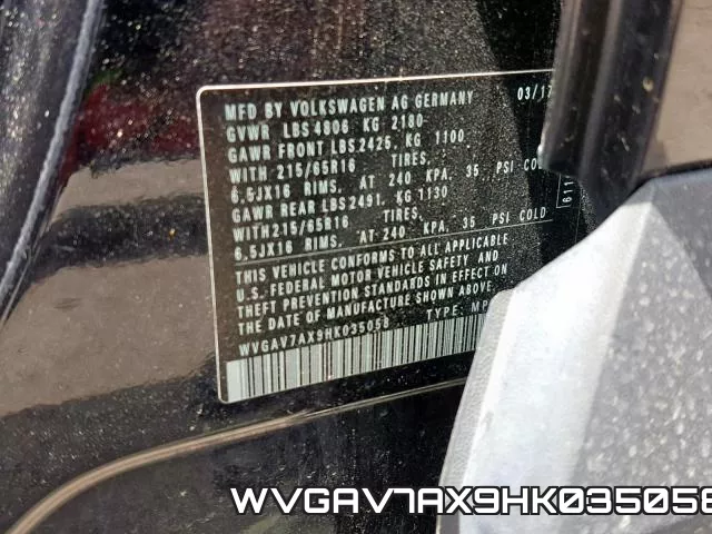 WVGAV7AX9HK035058 фото 2