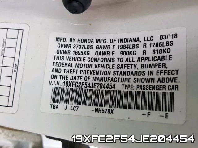 19XFC2F54JE204454 фото 2