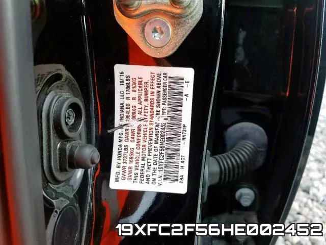 19XFC2F56HE002452 фото 2