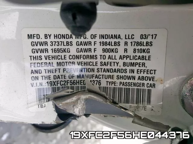 19XFC2F56HE044376 фото 2