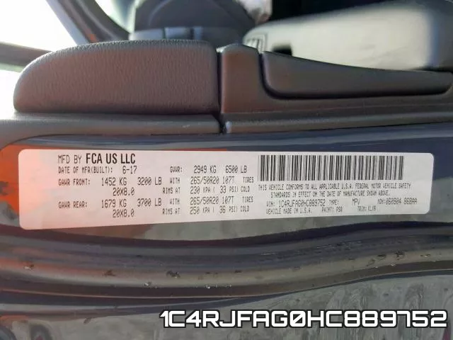 1C4RJFAG0HC889752 фото 2