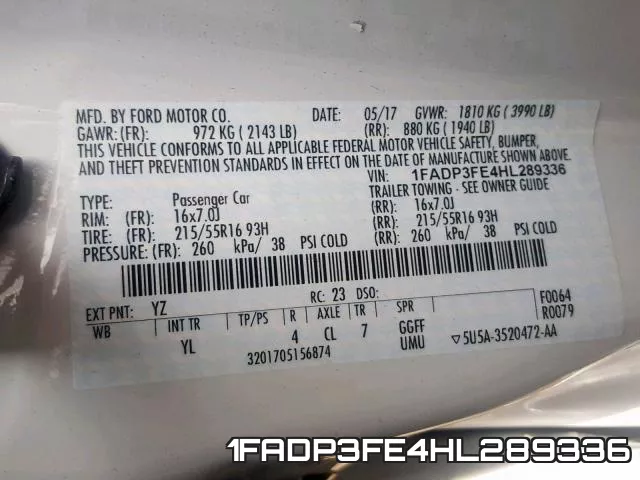 1FADP3FE4HL289336 фото 2